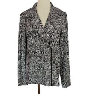 Chicos 1‎ Half Zip Textured Metallic Silver Jacket Womens Size Med Zebra Print